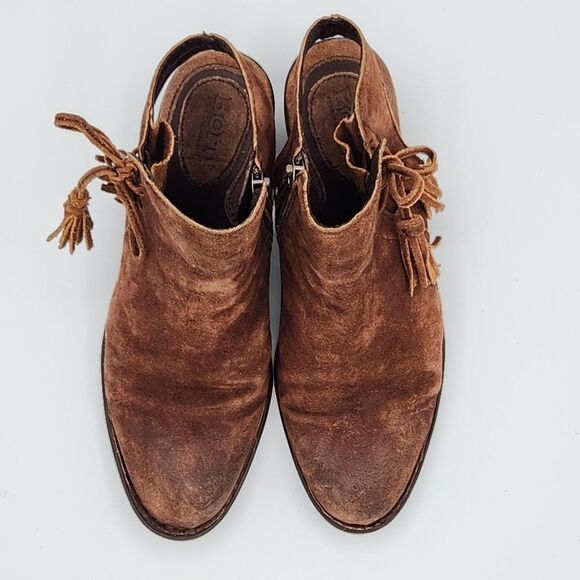Born Womens Monikah Booties Size 6.5 Brown Distressed Suede Shooties Tassels - Picture 4 of 8